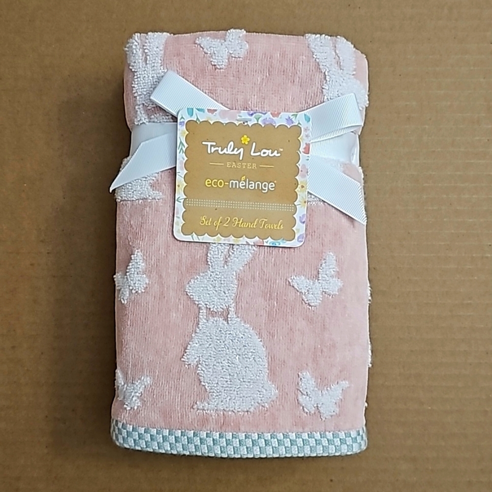 💥2pc TRULY LOU Easter Eco-Melange Hand Towel Set With Bunnies & Butterfliess